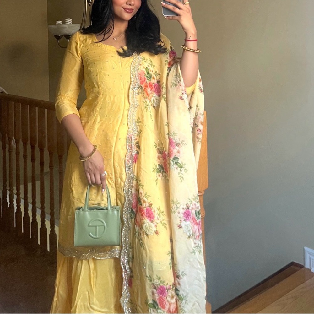 Elegant Yellow Floral Women's Plazzo Suit